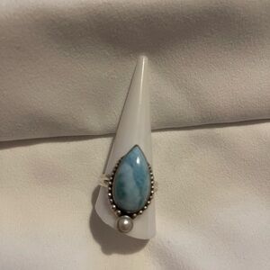 Larimar Ring with Pearl Accent